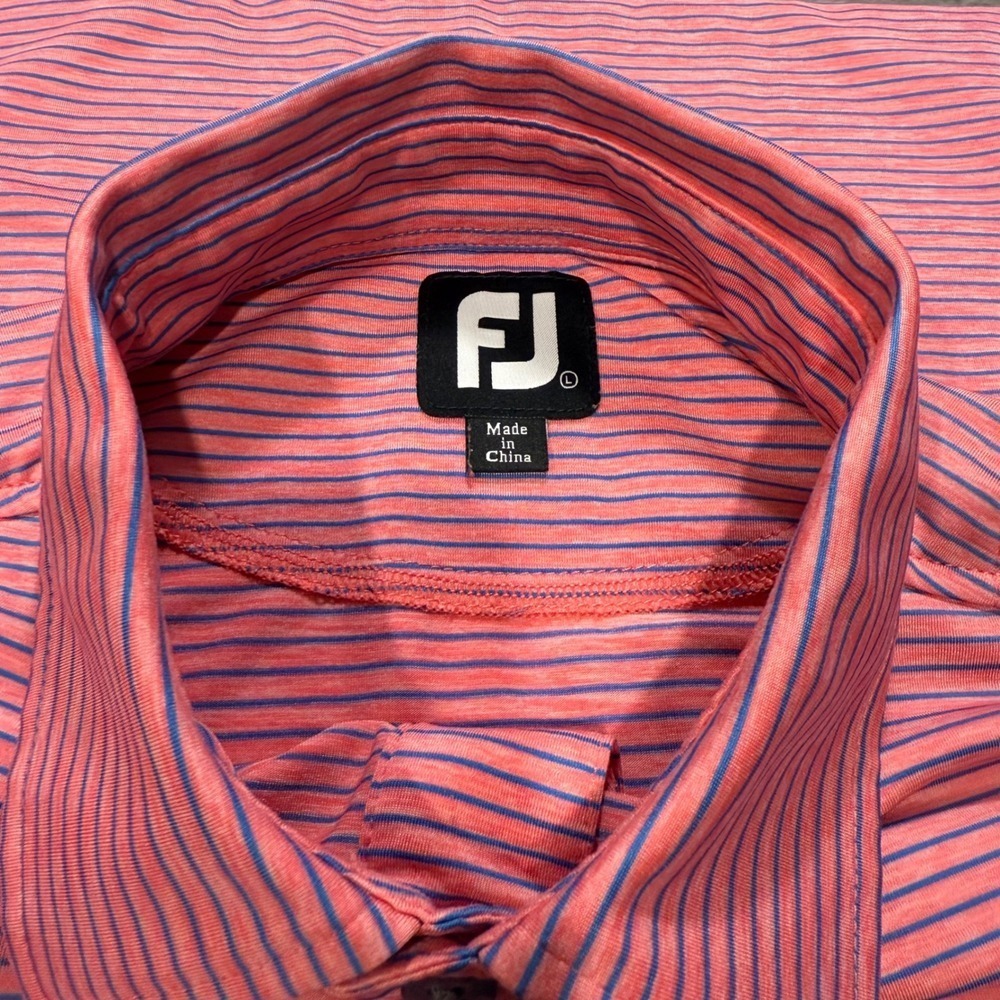 FootJoy Golf Polo Shirt Mens Size L Pink Blue Striped Embroidered Logo - Picture 4 of 5